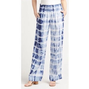Anthropologie Cloth & Stone White & Blue Tie Dye Wide Leg Pants Size Medium Wm’s